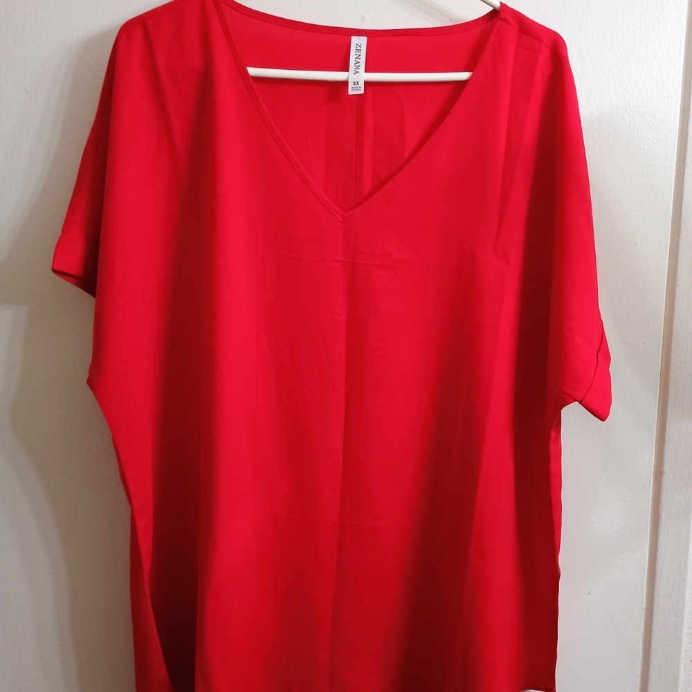 Zenana Outfitters Red V-Neck Dolman Sleeve Blouse